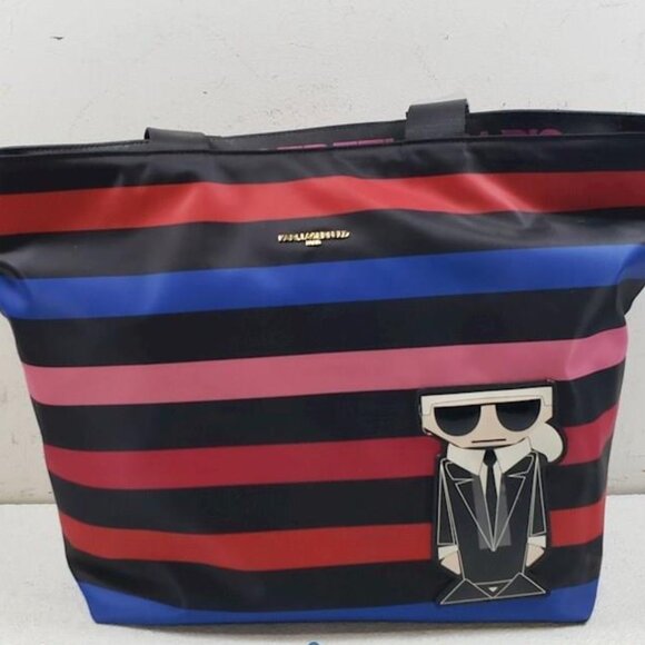NWT Karl Lagerfeld w/COA Rainbow Striped Tote Bag - Picture 2 of 11